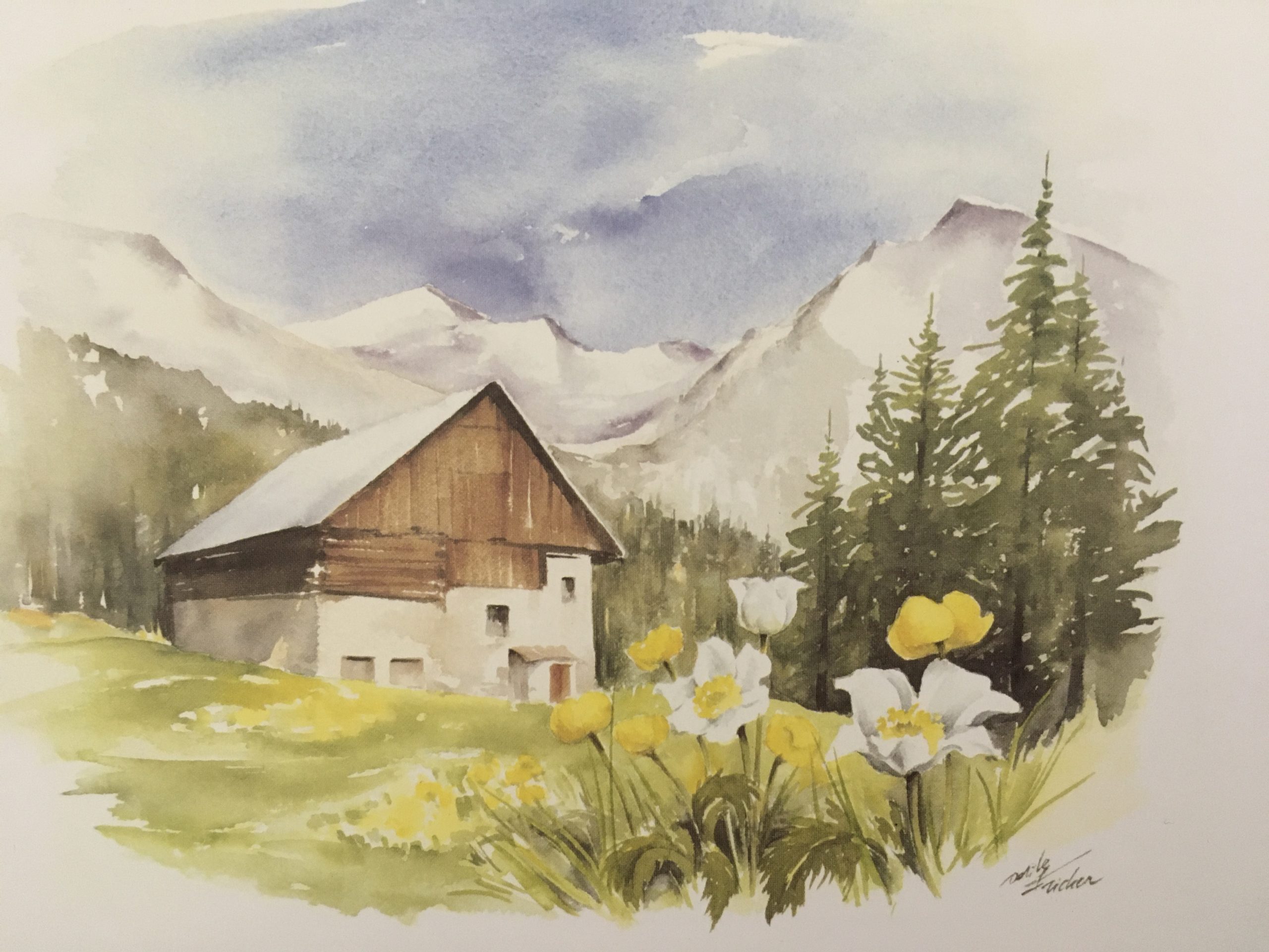 Carte Postale Aquarelle D Un Paysage Montagne Ca Cartonne